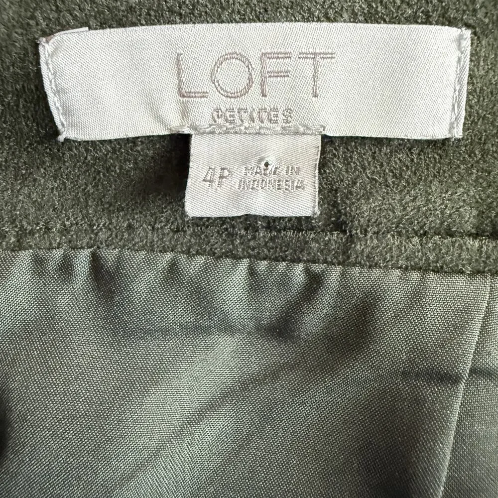 Women's Ann Taylor Loft Olive Green Faux‎ Suede A-Line Mini Skirt Size 4 Petite